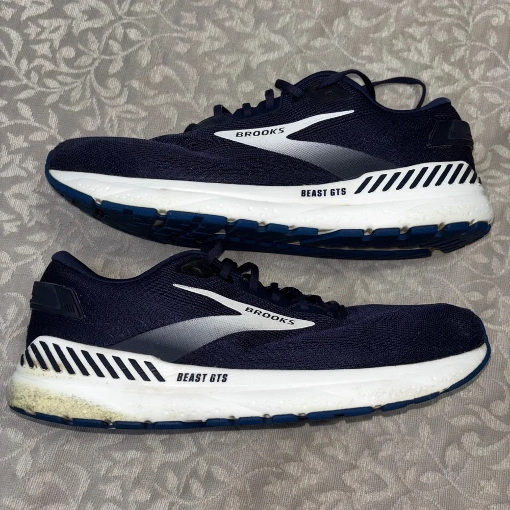 Brooks Beast GTS 24 Mens Running Shoes Navy Blue White Stability Sneakers Size15